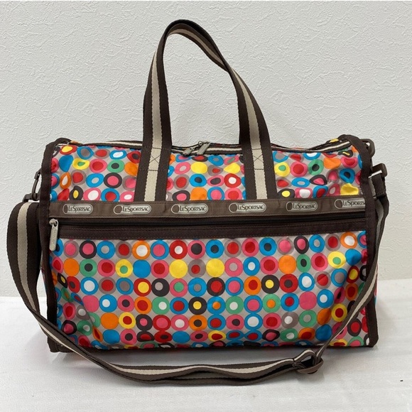 Le Sports Sac Crossbody Duffle Bag Multi Color Circle Print Large Size - Picture 1 of 7